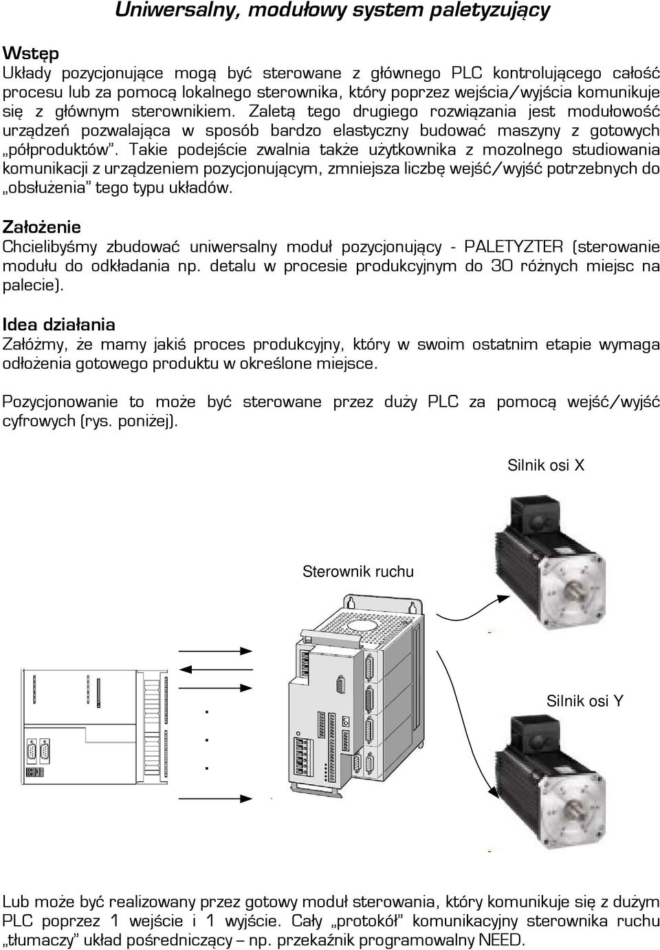 także użytkownika z mozolnego studiowania komunikacji z urządzeniem pozycjonującym, zmniejsza liczbę wejść/wyjść potrzebnych do obsłużenia tego typu układów Założenie Chcielibyśmy zbudować