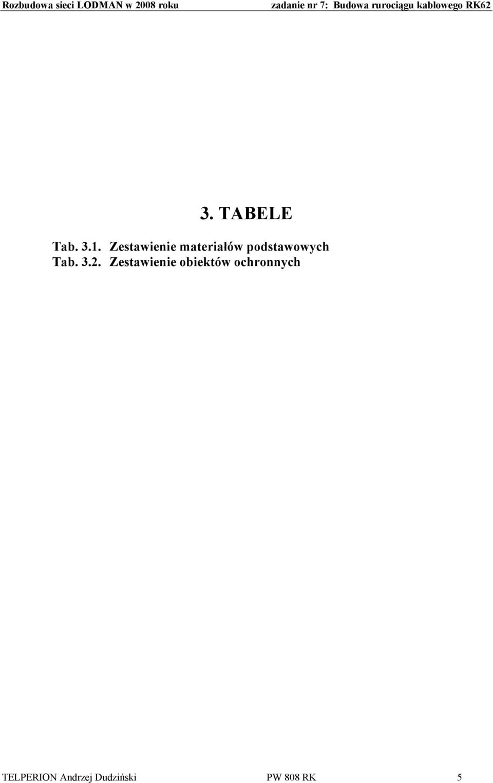 Zestawienie materiałów podstawowych Tab. 3.2.