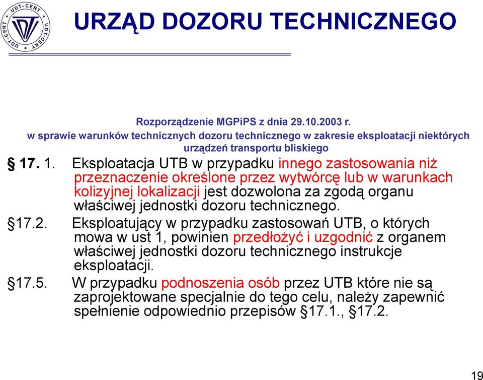 jednostki dozoru technicznego. 17.2.