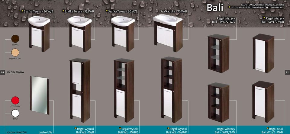 Bali - SW1/2-W/B WENGE DĄB MLECZNY 20 KOLORY BOKÓW 21 CZERWONY BIAŁY KOLORY FRONTÓW Lustro L-W * Regał wysoki Bali W1 -