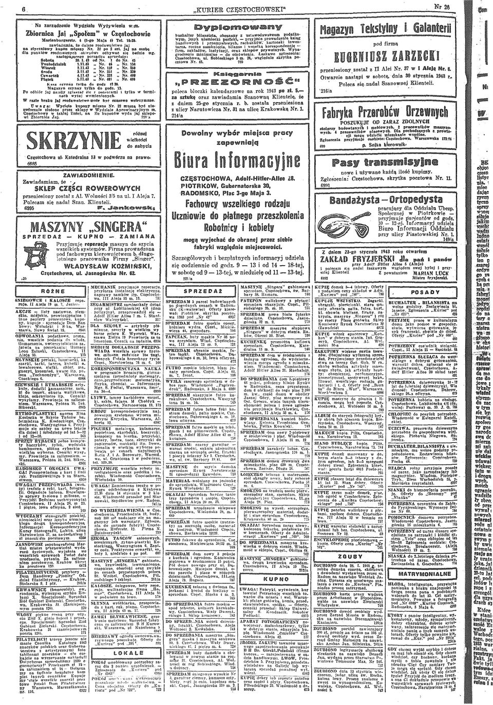 n astępującego porządku sp rzedały :. 8 0.1. ii od N r. 1 do N r 4$ 1.11.43 N r. 46,, N r. 158 2.11.43 N r. 159 N r. 250 3.11.43 N r. 251., N r. 336 4.11.43» -N r. 331 N r. 466 5.11.43» N r. 461» N r.