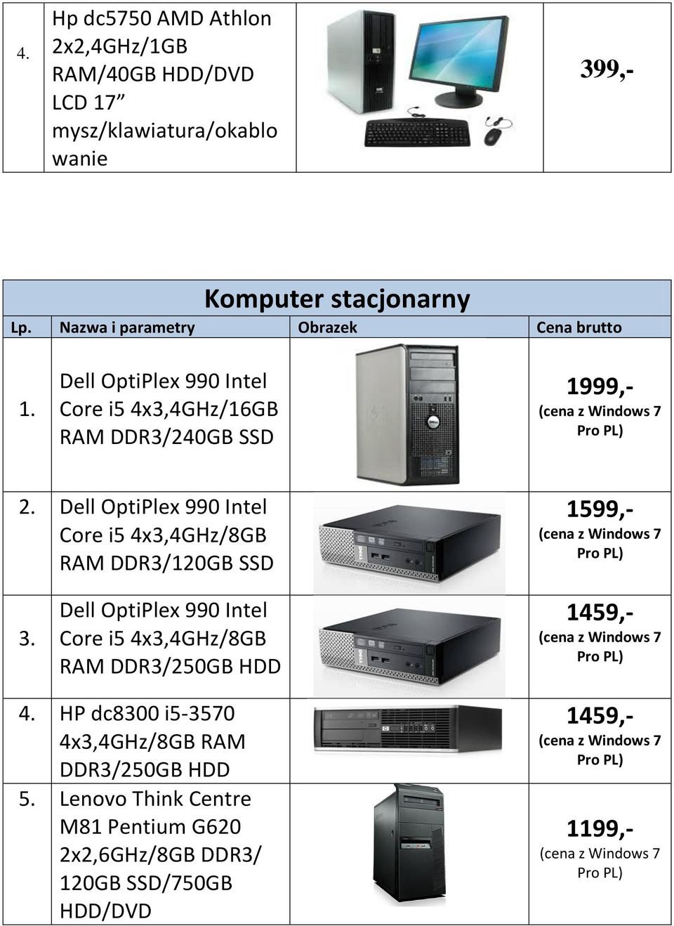 Dell OptiPlex 990 Intel Core i5 4x3,4GHz/8GB RAM DDR3/120GB SSD 1599,- 3.