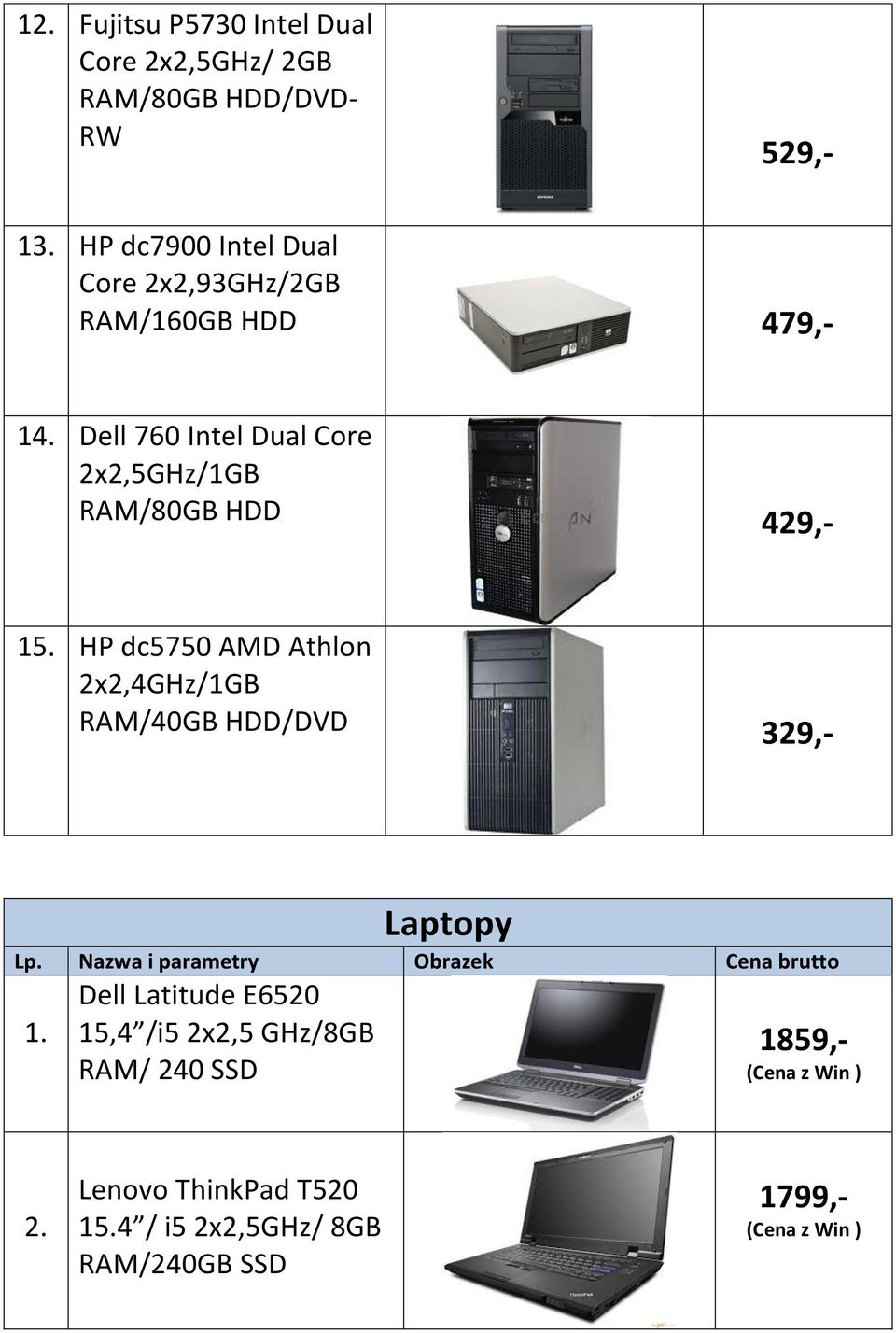 Dell 760 Intel Dual Core 2x2,5GHz/1GB RAM/80GB HDD 429,- 15.