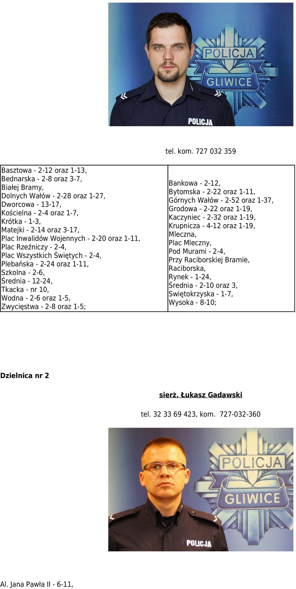 Inwalidów Wojennych - 2-20 oraz 1-11, Plac Rzeźniczy - 2-4, Plac Wszystkich Świętych - 2-4, Plebańska - 2-24 oraz 1-11, Szkolna - 2-6, Średnia - 12-24, Tkacka - nr 10, Wodna - 2-6 oraz 1-5,