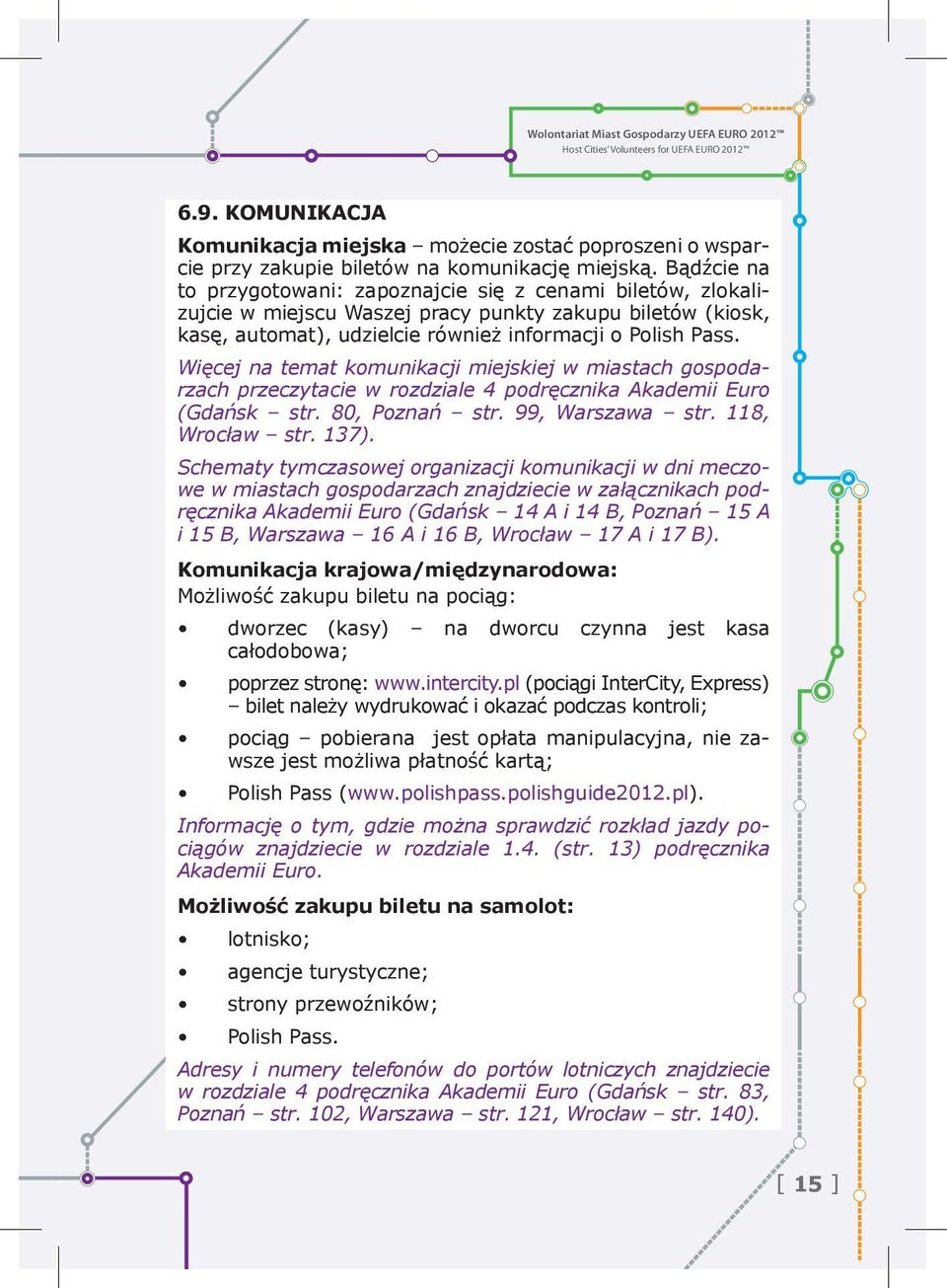 Więcej na temat komunikacji miejskiej w miastach gospodarzach przeczytacie w rozdziale 4 podręcznika Akademii Euro (Gdańsk str. 80, Poznań str. 99, Warszawa str. 118, Wrocław str. 137).