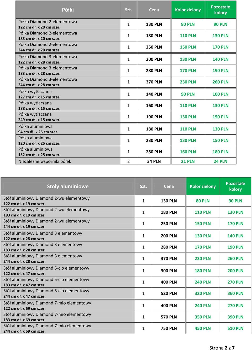 x 28 cm szer. 1 370 PLN 230 PLN 260 PLN Półka wytłaczana 127 cm dł. x 15 cm szer. 1 140 PLN 90 PLN 100 PLN Półka wytłaczana 188 cm dł. x 15 cm szer. 1 160 PLN 110 PLN 130 PLN Półka wytłaczana 249 cm dł.