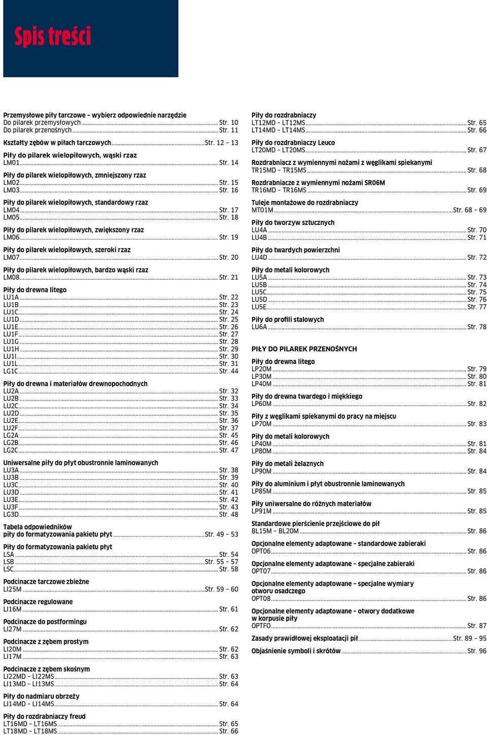 .. Str. 17 LM05... Str. 18 Piły do pilarek wielopiłowych, zwiększony rzaz LM06... Str. 19 Piły do pilarek wielopiłowych, szeroki rzaz LM07... Str. 20 Piły do pilarek wielopiłowych, ardzo wąski rzaz LM08.
