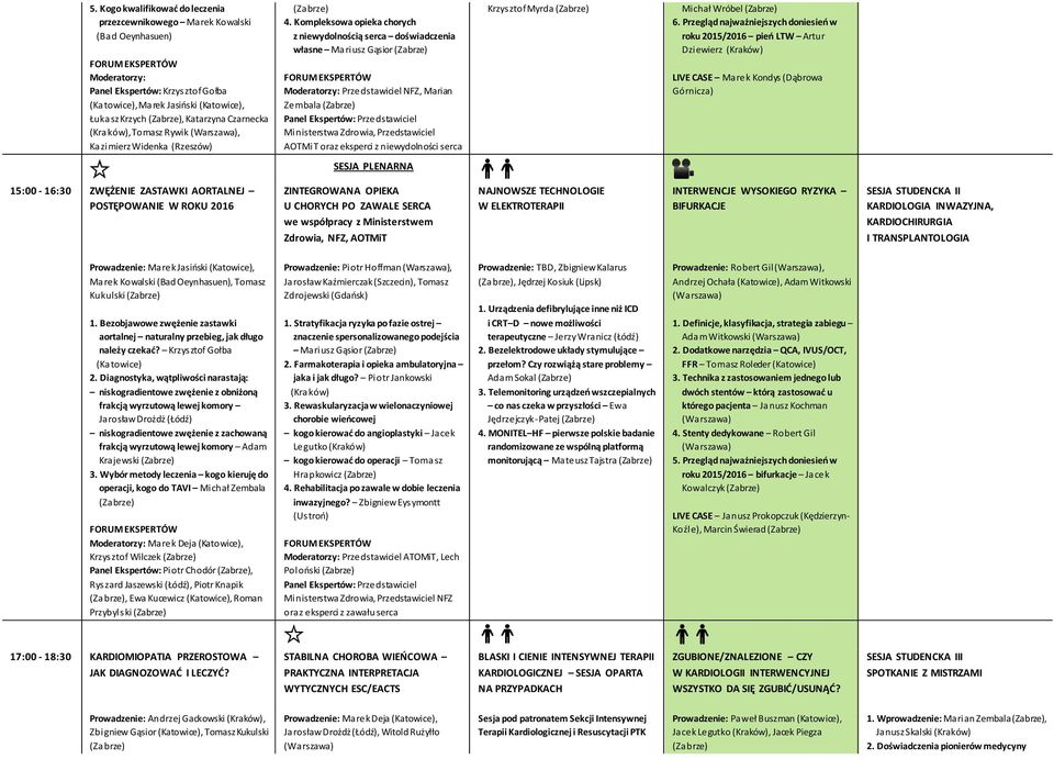 Kompleksowa opieka chorych z niewydolnością serca doświadczenia własne Mariusz Gąsior Moderatorzy: Przedstawiciel NFZ, Marian Zembala Panel Ekspertów: Przedstawiciel Ministerstwa Zdrowia,