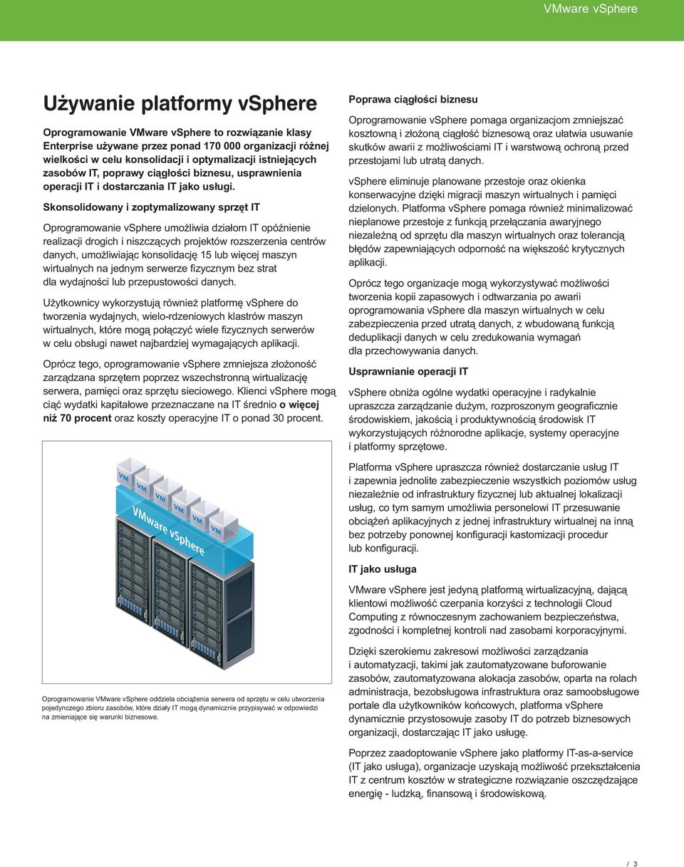 Skonsolidowany i zoptymalizowany sprzêt IT Oprogramowanie vsphere umo liwia dzia³om IT opóÿnienie realizacji drogich i niszcz¹cych projektów rozszerzenia centrów danych, umo liwiaj¹c konsolidacjê 15