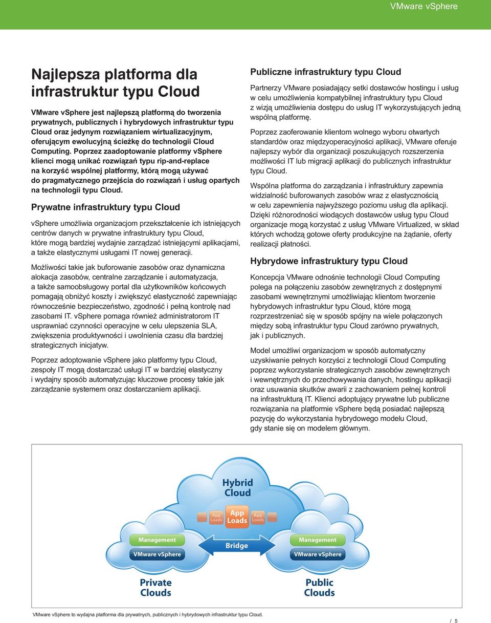 Poprzez zaadoptowanie platformy vsphere klienci mog¹ unikaæ rozwi¹zañ typu rip-and-replace na korzyœæ wspólnej platformy, któr¹ mog¹ u ywaæ do pragmatycznego przejœcia do rozwi¹zañ i us³ug opartych