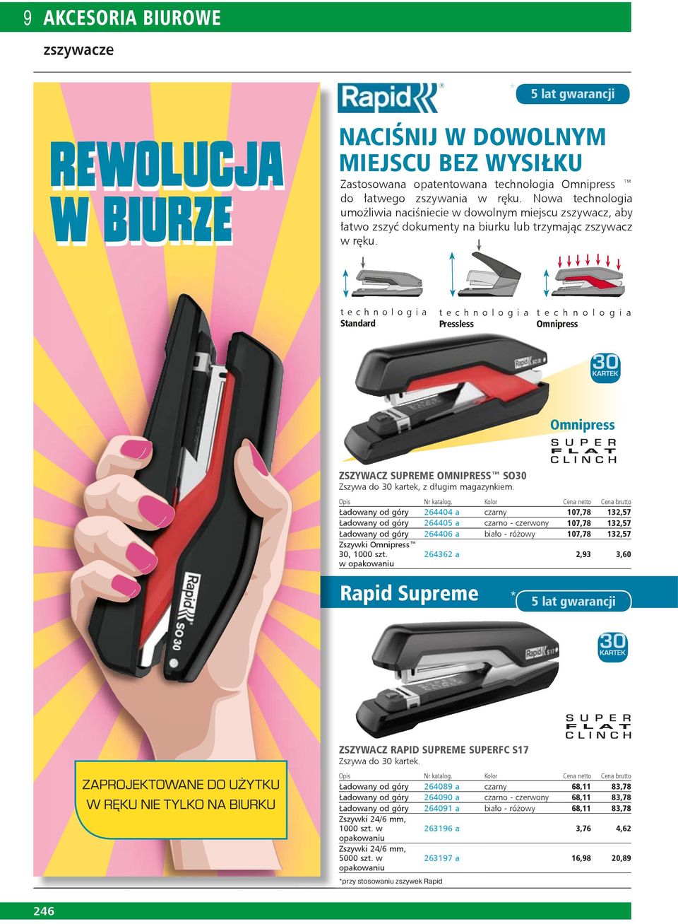 technologia Standard technologia Pressless t e c h n o l o g i a Omnipress Omnipress ZSZYWACZ SUPREME OMNIPRESS SO30 Zszywa do 30 kartek, z długim magazynkiem.