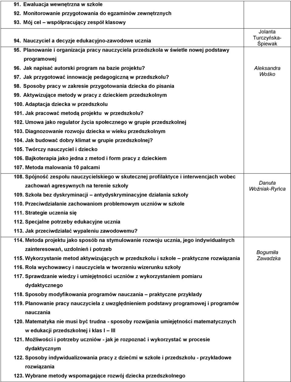 Jak przygotować innowację pedagogiczną w przedszkolu? 98. Sposoby pracy w zakresie przygotowania dziecka do pisania 99. Aktywizujące metody w pracy z dzieckiem przedszkolnym 100.