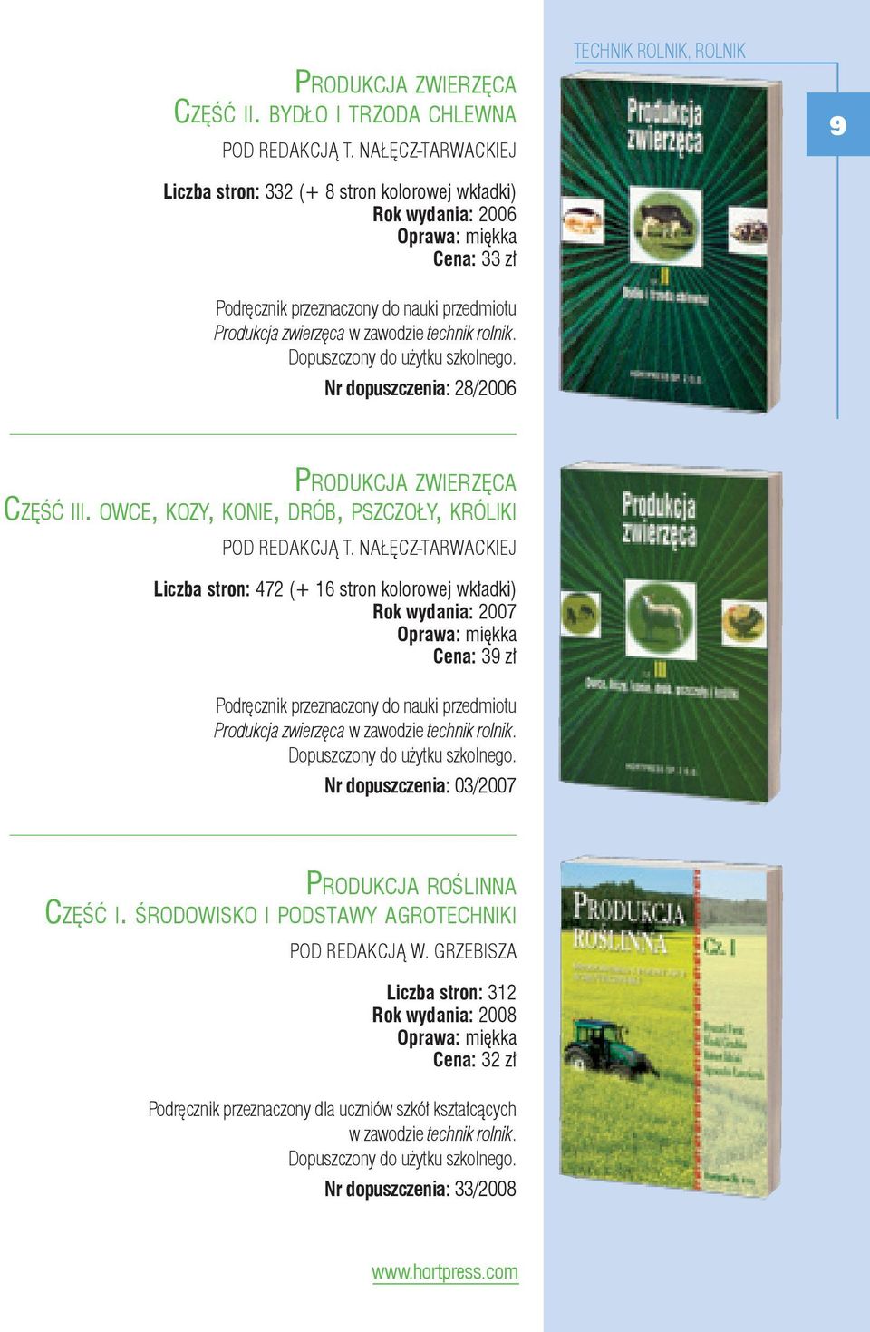 Nr dopuszczenia: 28/2006 TECHNIK ROLNIK, ROLNIK 9 Pr o d u k c j a zwier zęca Część iii. owce, kozy, konie, drób, pszczoły, króliki pod redakcją T.