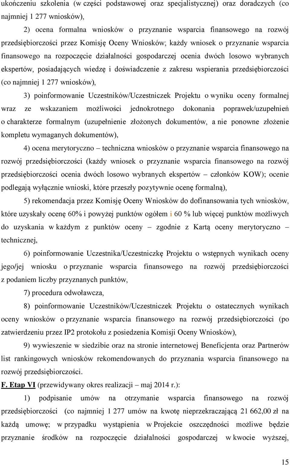 i doświadczenie z zakresu wspierania przedsiębiorczości (co najmniej 1 277 wniosków), 3) poinformowanie Uczestników/Uczestniczek Projektu o wyniku oceny formalnej wraz ze wskazaniem możliwości