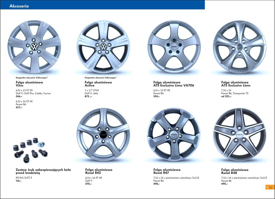 od 321, 6,5J x 16 ET 42 Passat B6 417, Zestaw śrub zabezpieczających koła przed kradzieżą Ronal R42 Ronal R47 Ronal R48 M14x1,5x27,5 114, 6,5J