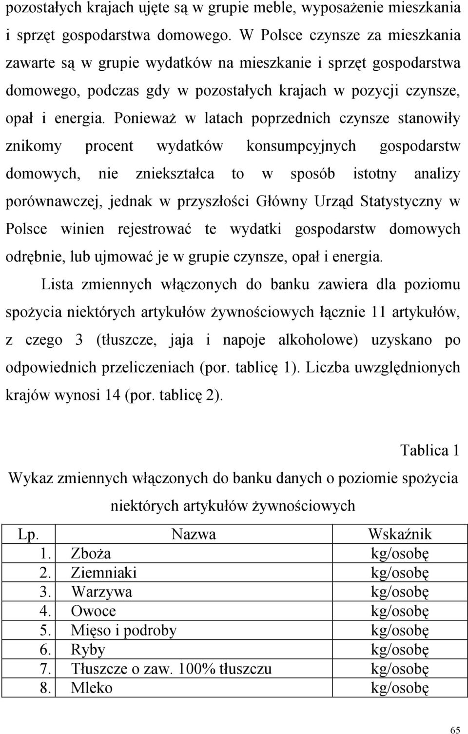 PoniewaŜ w latach poprzednich czynsze stanowiły znikomy procent wydatków konsumpcyjnych gospodarstw domowych, nie zniekształca to w sposób istotny analizy porównawczej, jednak w przyszłości Główny