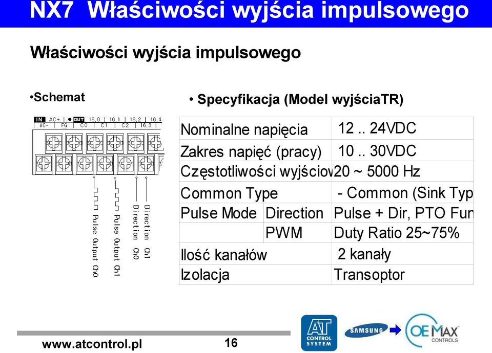 . 30VDC Częstotliwości wyjściowe 20 ~ 5000 Hz Common Type - Common (Sink Type) Pulse