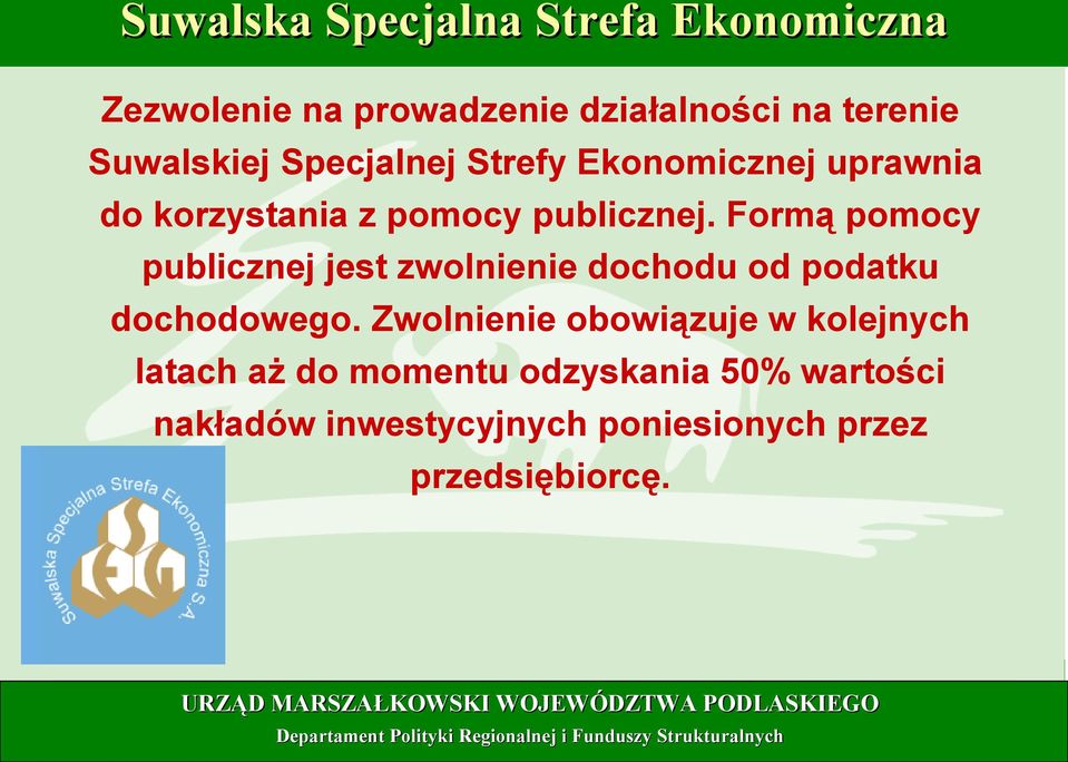 Formą pomocy publicznej jest zwolnienie dochodu od podatku dochodowego.