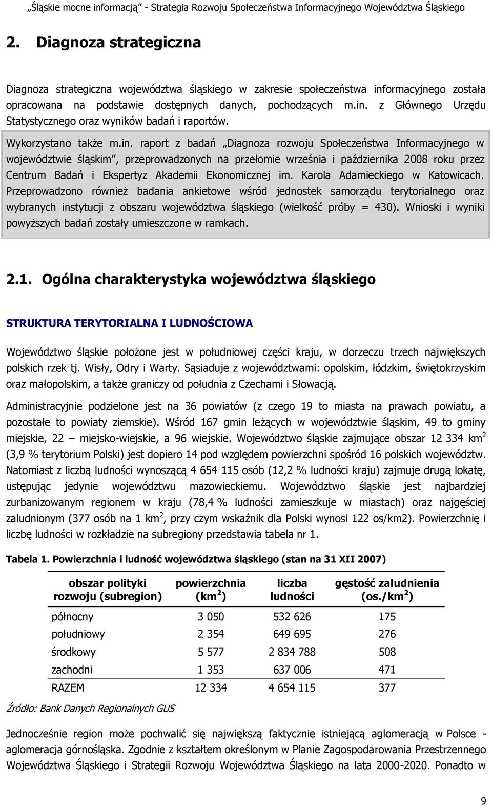 raport z badań Diagnoza rozwoju Społeczeństwa Informacyjnego w województwie śląskim, przeprowadzonych na przełomie września i października 2008 roku przez Centrum Badań i Ekspertyz Akademii