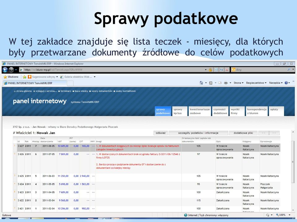 dla których były przetwarzane dokumenty