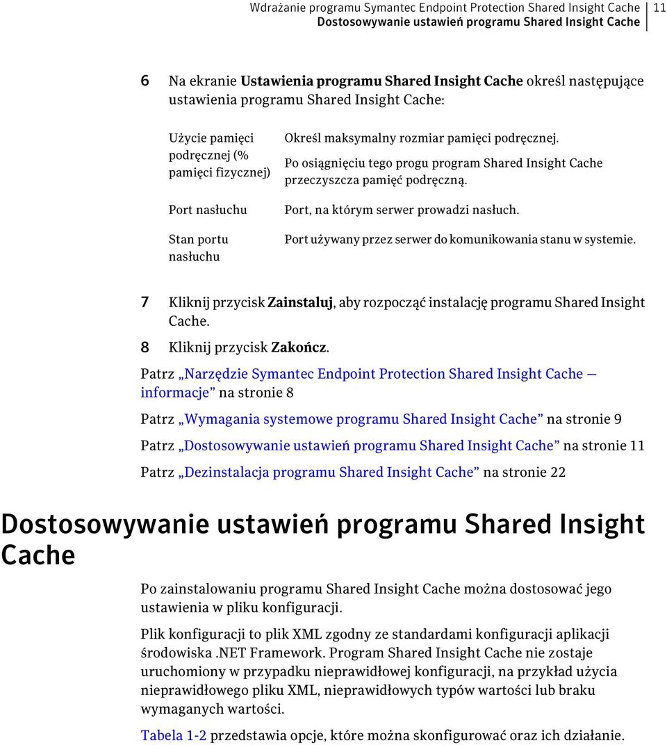 Po osiągnięciu tego progu program Shared Insight Cache przeczyszcza pamięć podręczną. Port, na którym serwer prowadzi nasłuch. Port używany przez serwer do komunikowania stanu w systemie.