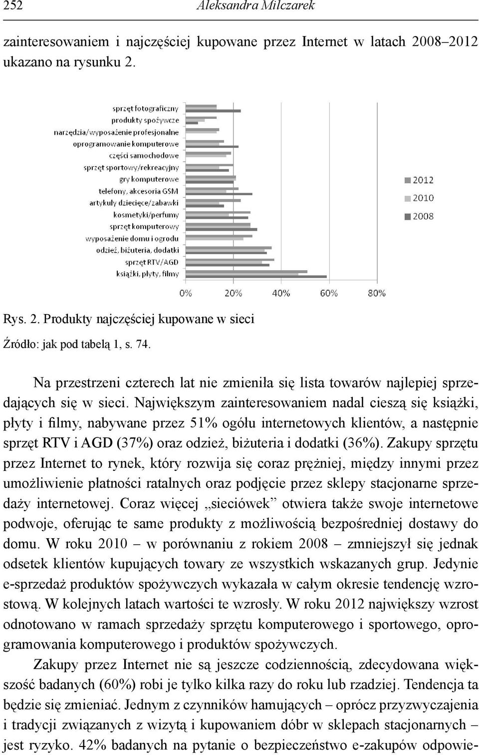 Największym zainteresowaniem nadal cieszą się książki, płyty i filmy, nabywane przez 51% ogółu internetowych klientów, a następnie sprzęt RTV i AGD (37%) oraz odzież, biżuteria i dodatki (36%).