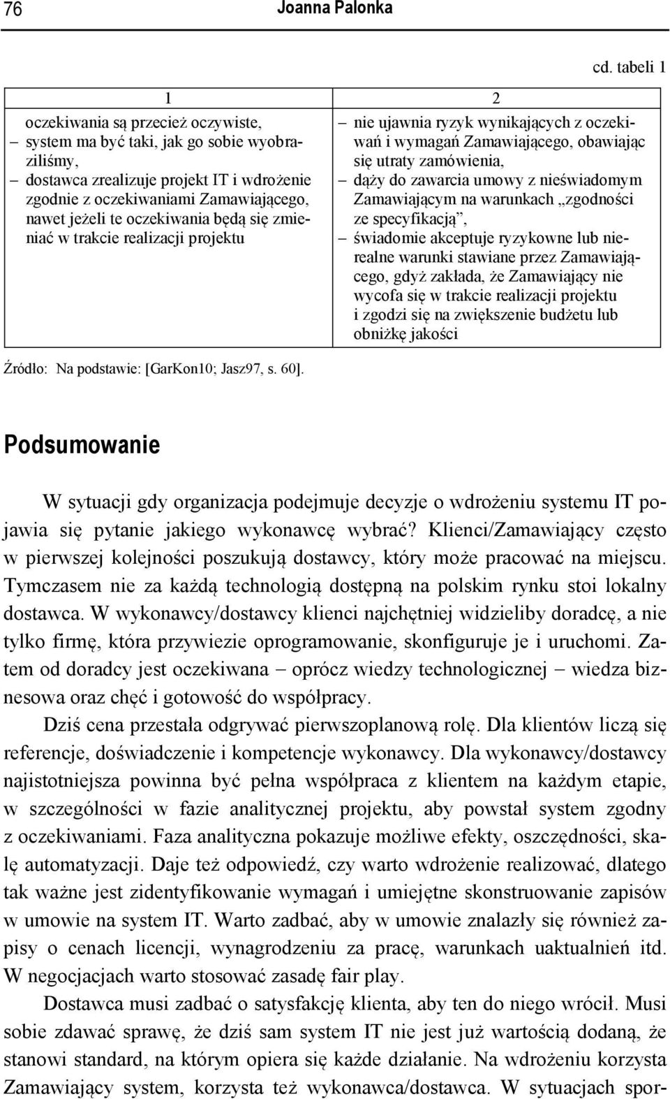 tabeli 1 nie ujawnia ryzyk wynikających z oczekiwań i wymagań Zamawiającego, obawiając się utraty zamówienia, dąży do zawarcia umowy z nieświadomym Zamawiającym na warunkach zgodności ze