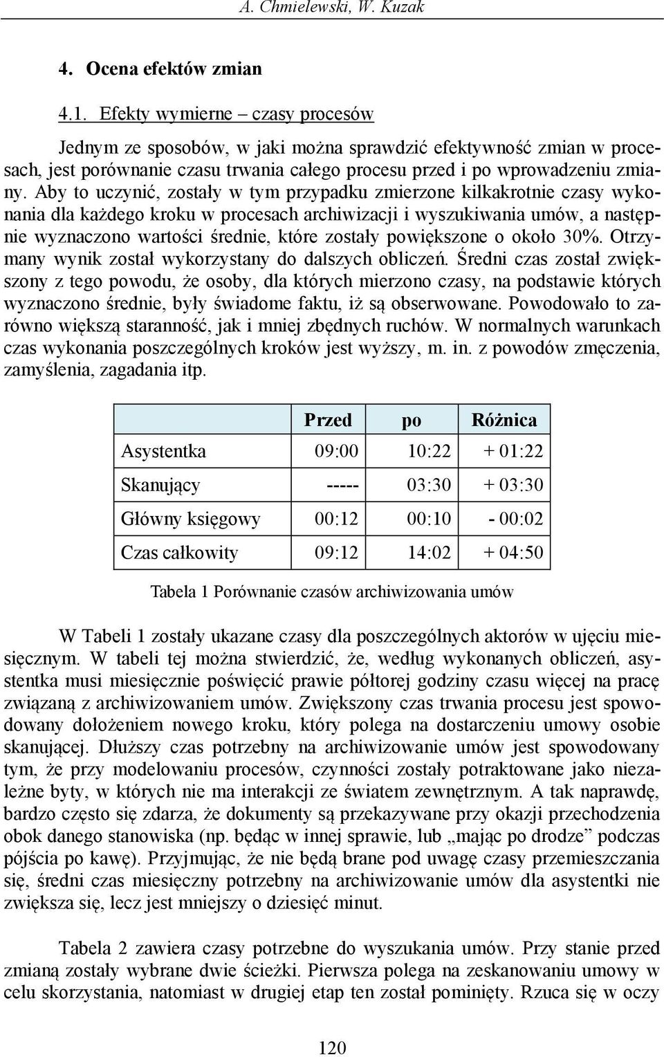 Aby to uczynić, zostały w tym przypadku zmierzone kilkakrotnie czasy wykonania dla każdego kroku w procesach archiwizacji i wyszukiwania umów, a następnie wyznaczono wartości średnie, które zostały