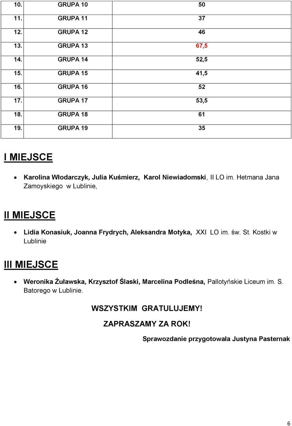 Hetmana Jana Zamoyskiego w, II MIEJSCE Lidia Konasiuk, Joanna Frydrych, Aleksandra Motyka, XXI LO im. św. St.