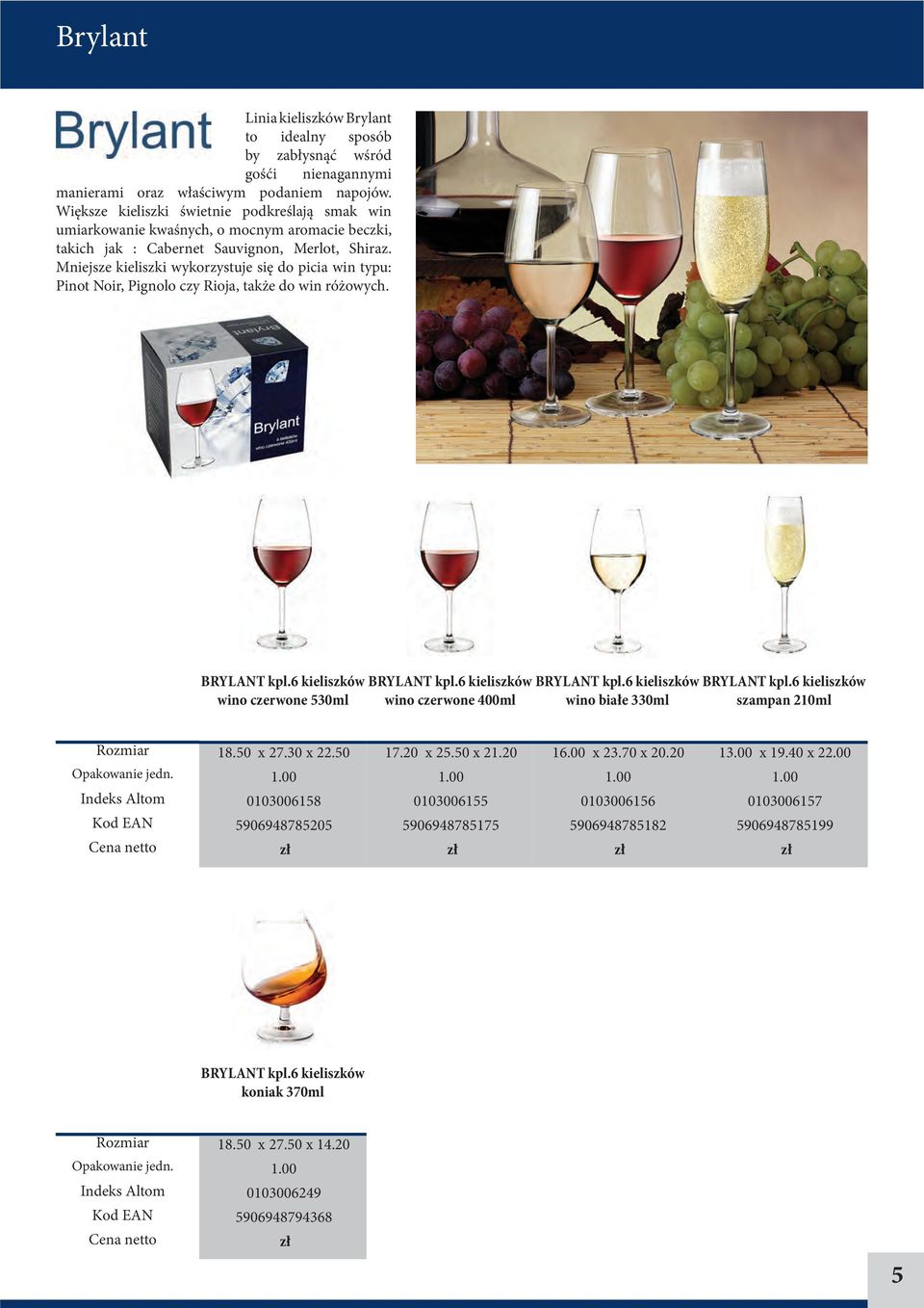 Mniejsze kieliszki wykorzystuje się do picia win typu: Pinot Noir, Pignolo czy Rioja, także do win różowych. BRYLANT kpl.6 kieliszków wino czerwone 530ml BRYLANT kpl.