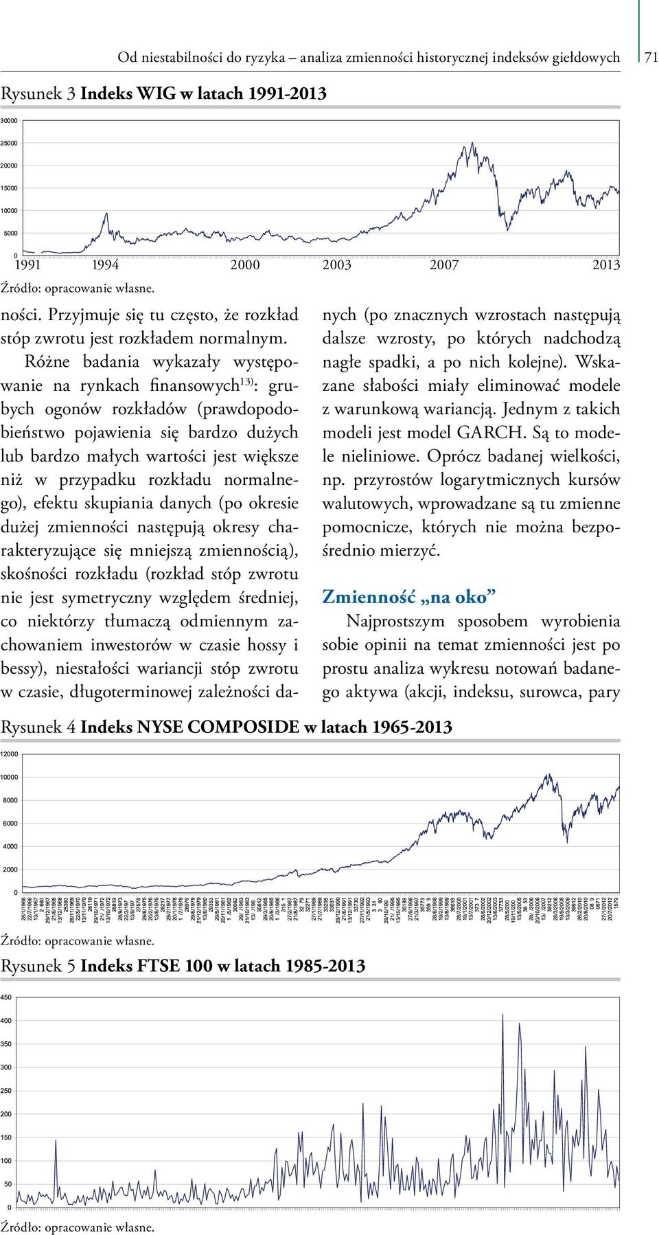 Różne badania wykazały występowanie na rynkach finansowych 13) : grubych ogonów rozkładów (prawdopodobieństwo pojawienia się bardzo dużych lub bardzo małych wartości jest większe niż w przypadku