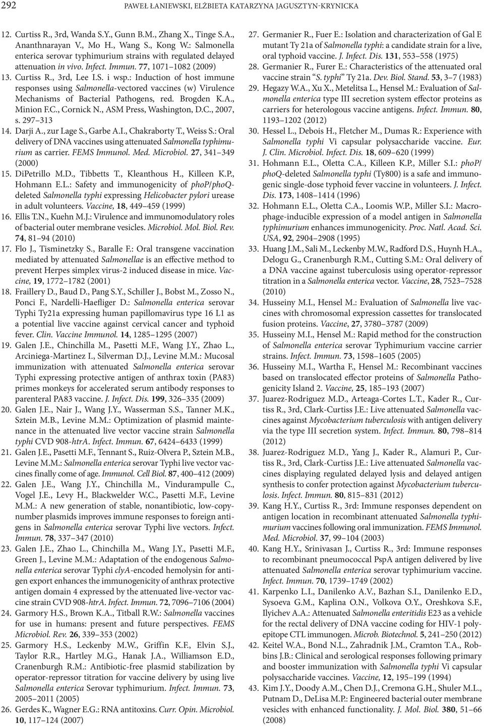 : Induction of host immune responses using Salmonella-vectored vaccines (w) Virulence Mechanisms of Bacterial Pathogens, red. Brogden K.A., Minion F.C., Cornick N., ASM Press, Washington, D.C., 2007, s.