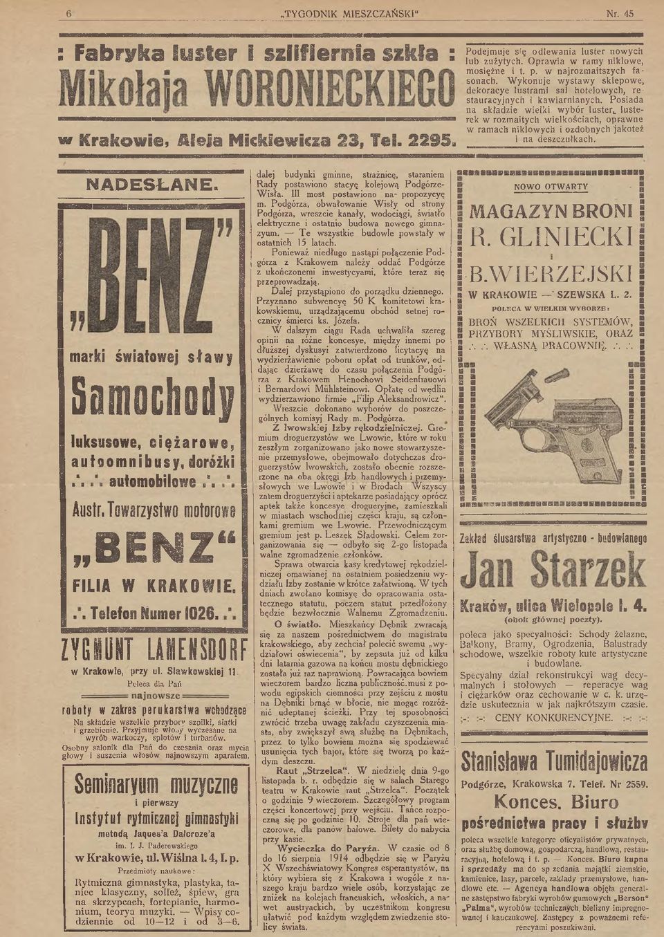 ZYGIUIT UIEISIIRF w Krakowie, przy ul. Sławkowskiej 11 Poleca dla Pań roboty w zakres perukarstwa wchodzące N a składzie wszelkie przybory szpilki, siatki i grzebienie. Przyjm uje wło.