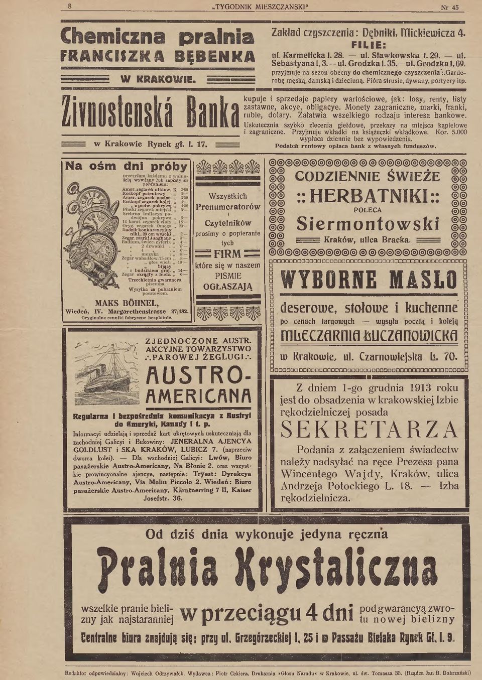 6- Trzechletnia gwarancya Wysyłka za pobraniem MAKS BÓHNEL, Wiedeń, IV. Margarethenstrasse 27/482. Oryginalne cenniki fabryczne bezpłatnie.