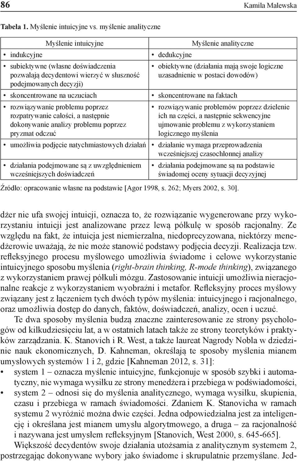 problemu poprzez rozpatrywanie całości, a następnie dokonywanie analizy problemu poprzez pryzmat odczuć umożliwia podjęcie natychmiastowych działań działania podejmowane są z uwzględnieniem