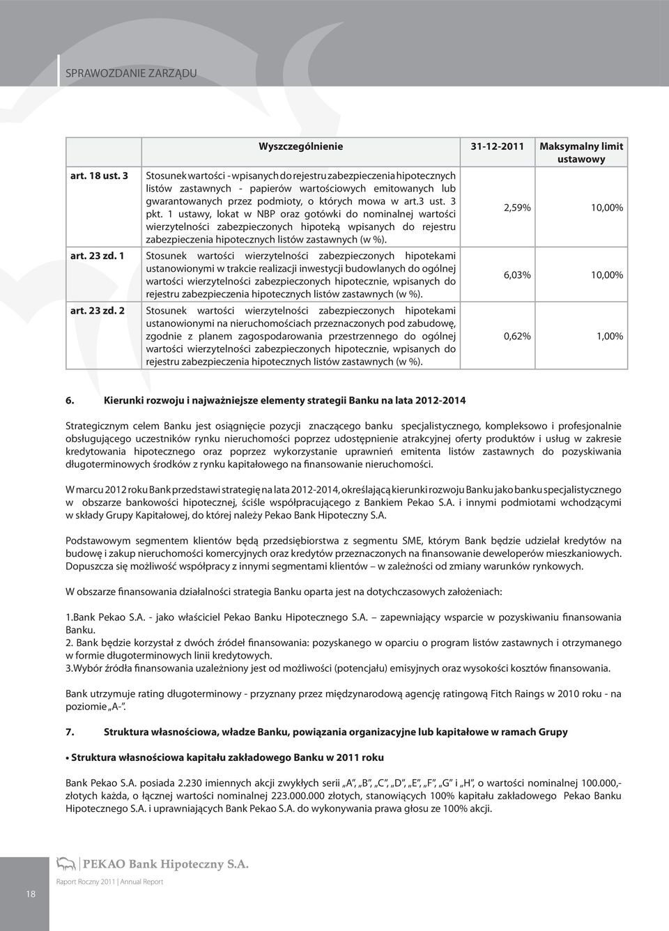 1 ustawy, lokat w NBP oraz gotówki do nominalnej wartości wierzytelności zabezpieczonych hipoteką wpisanych do rejestru zabezpieczenia hipotecznych listów zastawnych (w %). art. 23 zd.