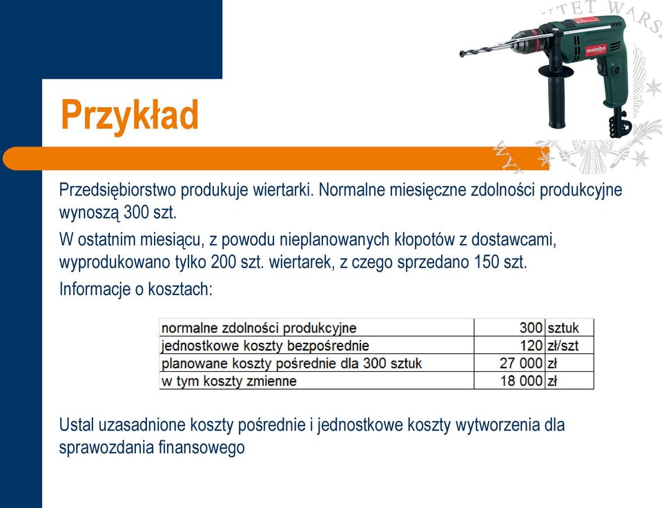 W ostatnim miesiącu, z powodu nieplanowanych kłopotów z dostawcami, wyprodukowano tylko