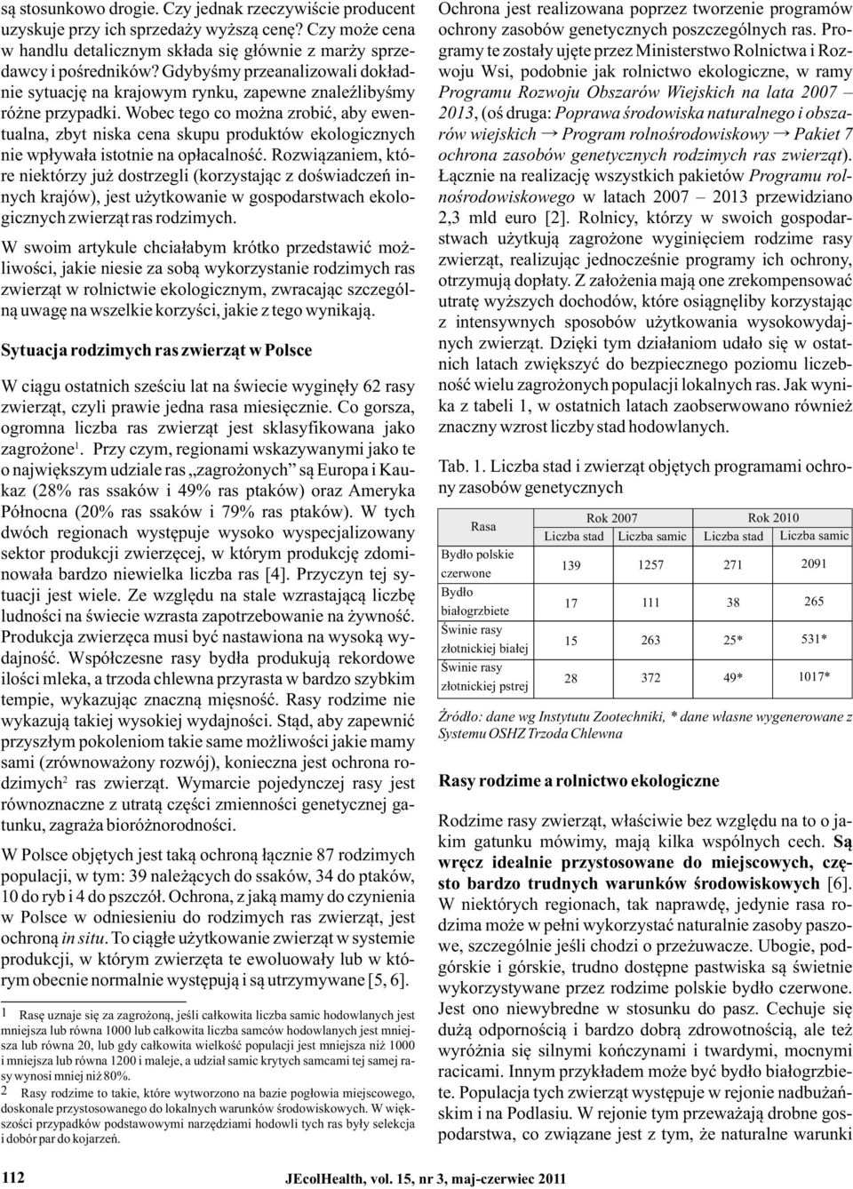 Gdybyśmy przeanalizowali dokład- woju Wsi, podobnie jak rolnictwo ekologiczne, w ramy nie sytuację na krajowym rynku, zapewne znaleźlibyśmy Programu Rozwoju Obszarów Wiejskich na lata 2007 różne