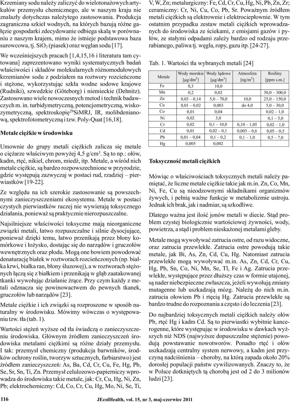 W tym zagraniczna szkieł wodnych, na których bazują różne ga- ostatnim przypadku zestaw metali ciężkich wprowadzałęzie gospodarki zdecydowanie odbiega skalą w porówna- nych do środowiska ze ściekami,