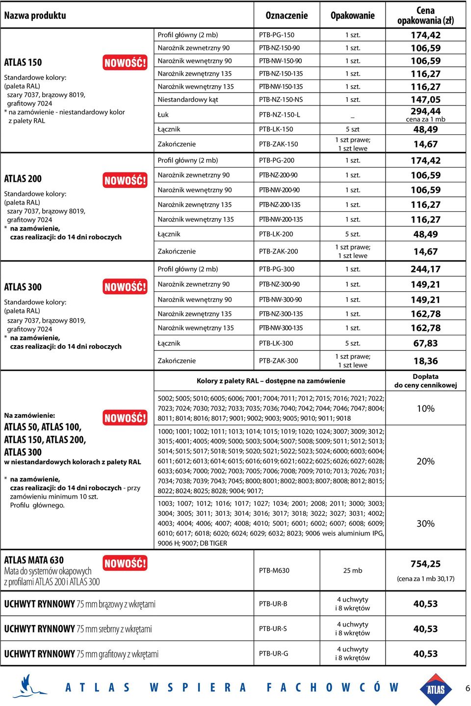 * na zamówienie, czas realizacji: do 14 dni roboczych Na zamówienie: ATLAS 50, ATLAS 100, ATLAS 150, ATLAS 200, ATLAS 300 w niestandardowych kolorach z palety RAL * na zamówienie, czas realizacji: do