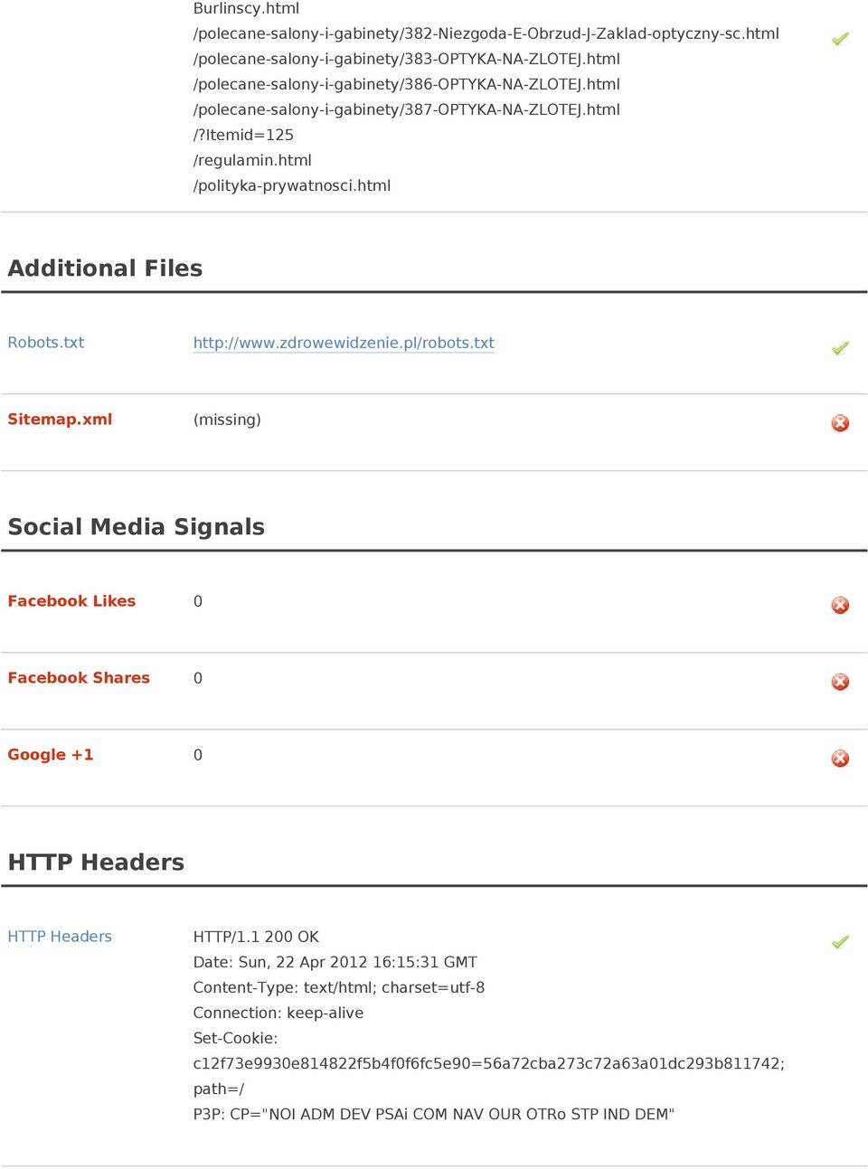 html Additional Files Robots.txt http://www.zdrowewidzenie.pl/robots.txt Sitemap.