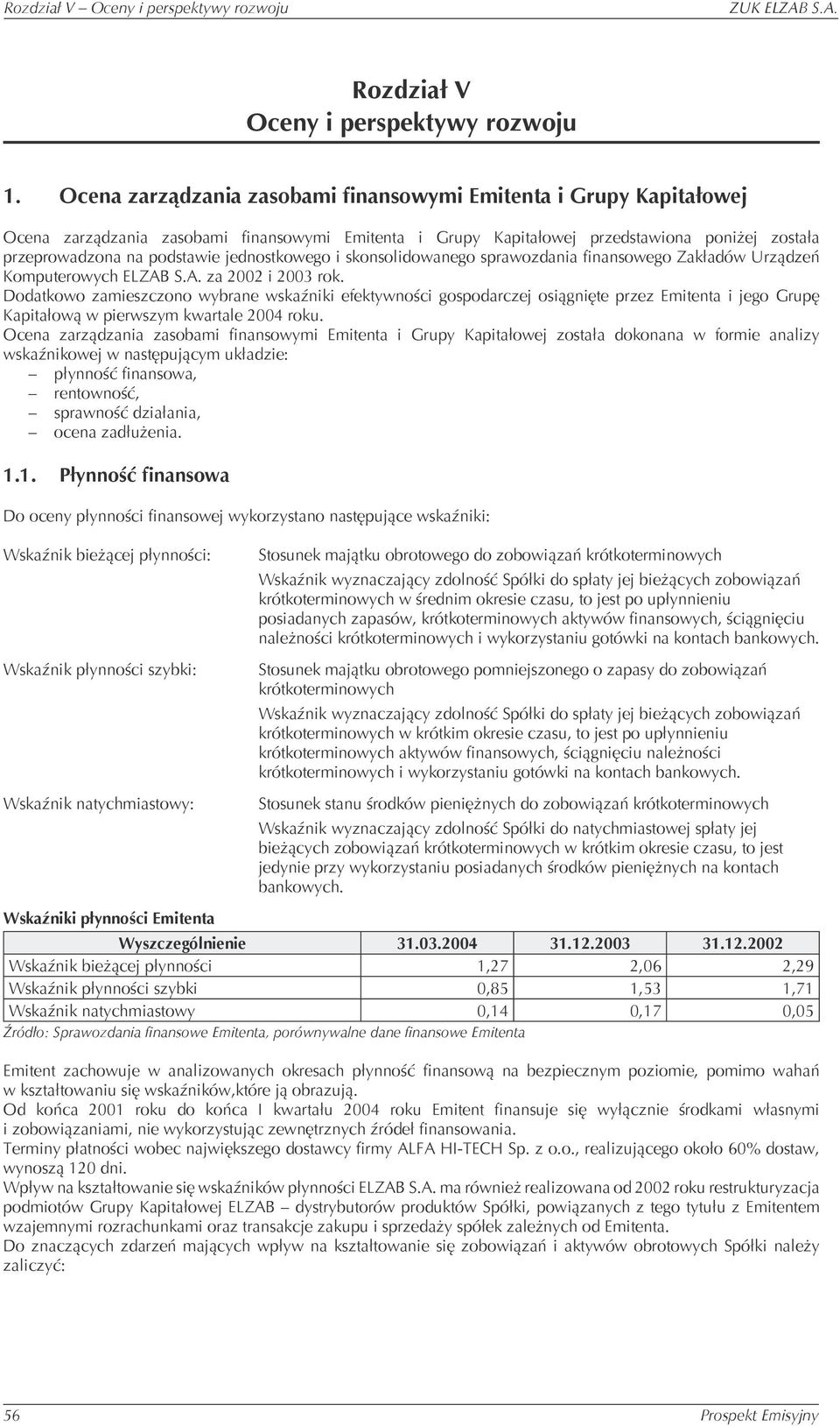 jednostkowego i skonsolidowanego sprawozdania finansowego Zakładów Urządzeń Komputerowych ELZAB S.A. za 2002 i 2003 rok.