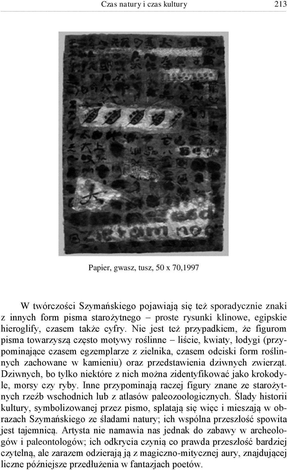 Nie jest też przypadkiem, że figurom pisma towarzyszą często motywy roślinne liście, kwiaty, łodygi (przypominające czasem egzemplarze z zielnika, czasem odciski form roślinnych zachowane w kamieniu)