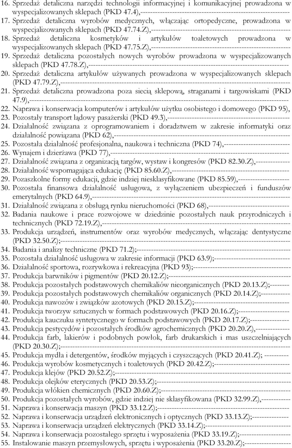 Sprzedaż detaliczna kosmetyków i artykułów toaletowych prowadzona w wyspecjalizowanych sklepach (PKD 47.75.Z),--------------------------------------------------------- 19.