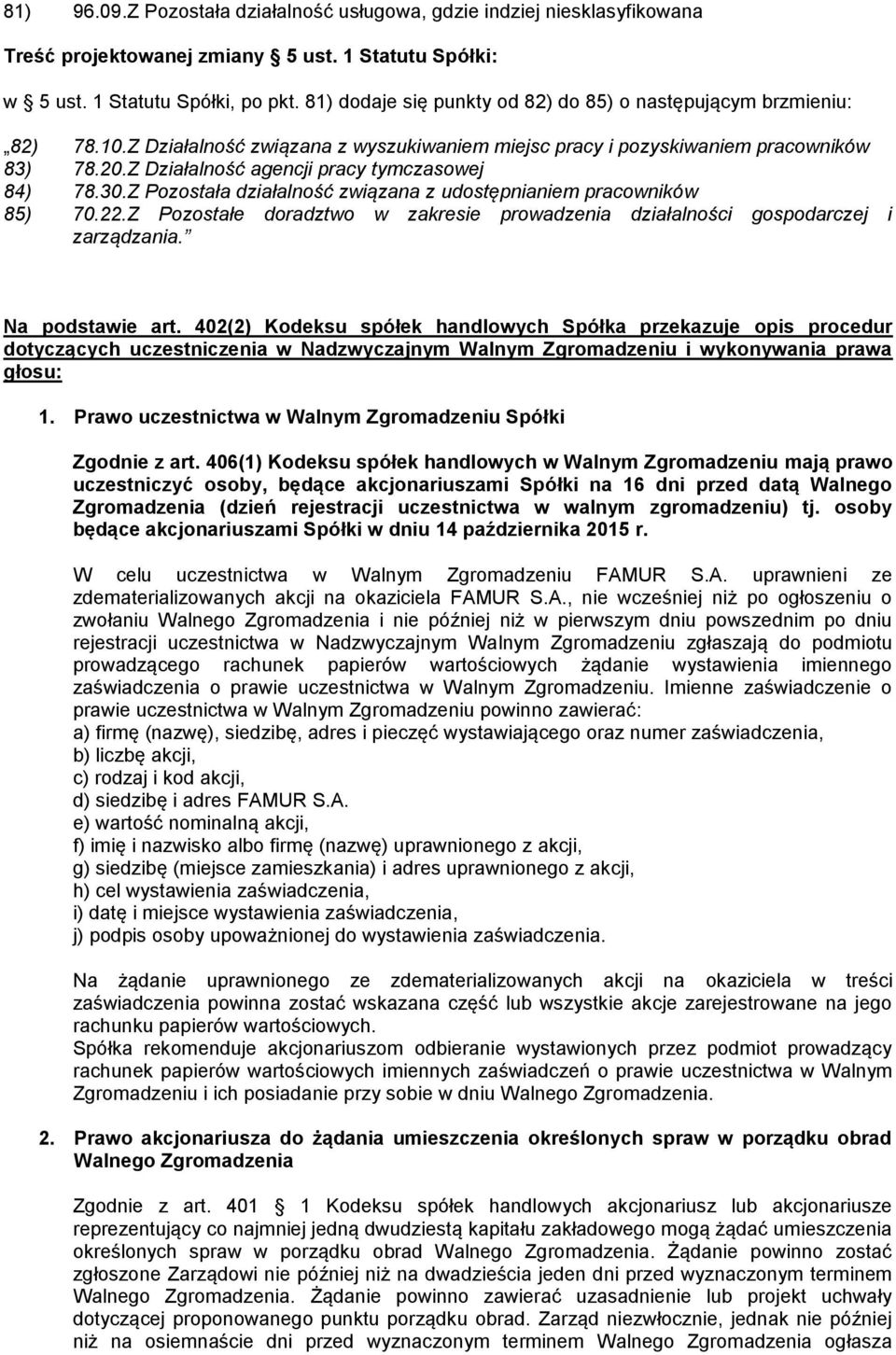 Z Działalność agencji pracy tymczasowej 84) 78.30.Z Pozostała działalność związana z udostępnianiem pracowników 85) 70.22.