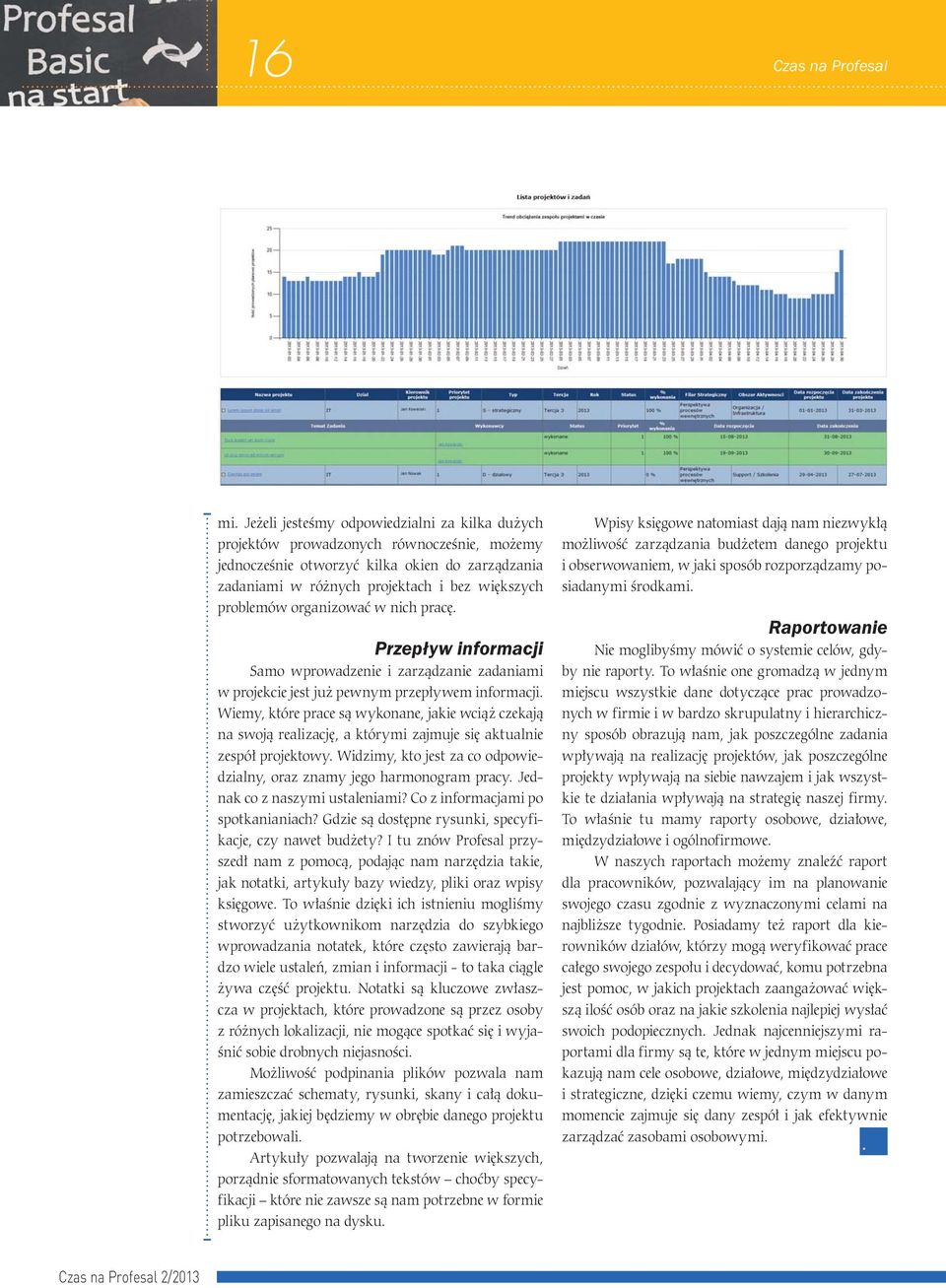 organizować w nich pracę. Przepływ informacji Samo wprowadzenie i zarządzanie zadaniami w projekcie jest już pewnym przepływem informacji.