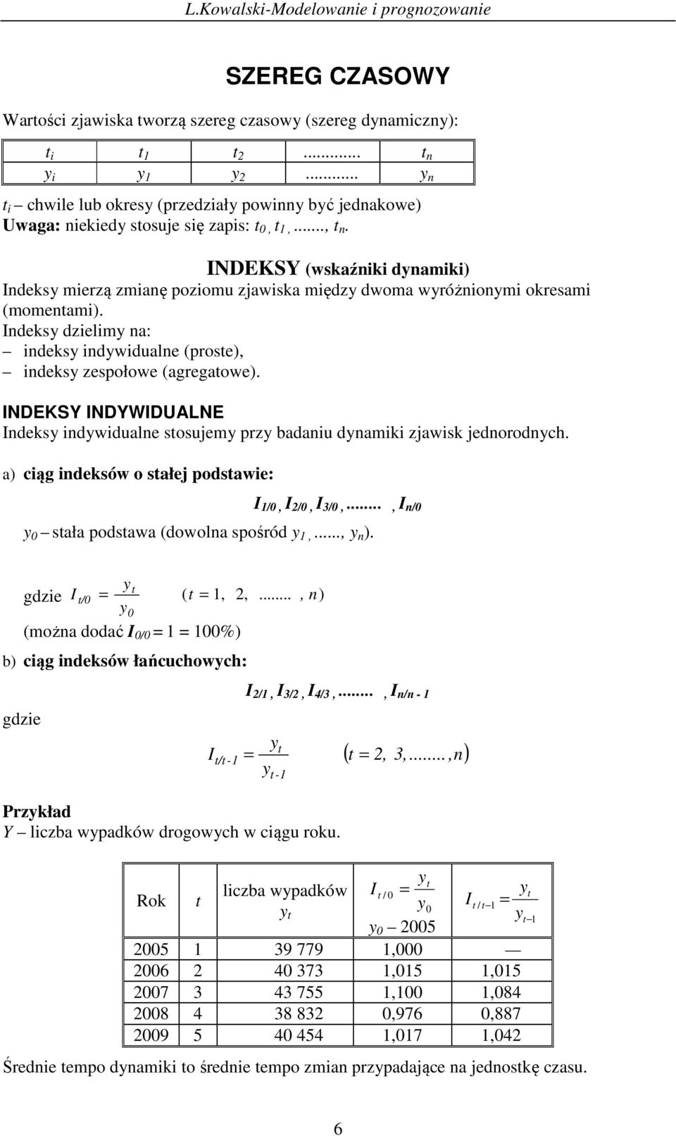 INDEKSY INDYWIDUALNE Ideks dwduale sosujem prz badau damk zjawsk jedorodch. a) cąg deksów o sałej podsawe: I /, I /, I 3/,..., I / sała podsawa (dowola spośród,..., ). gdze I / (,,.