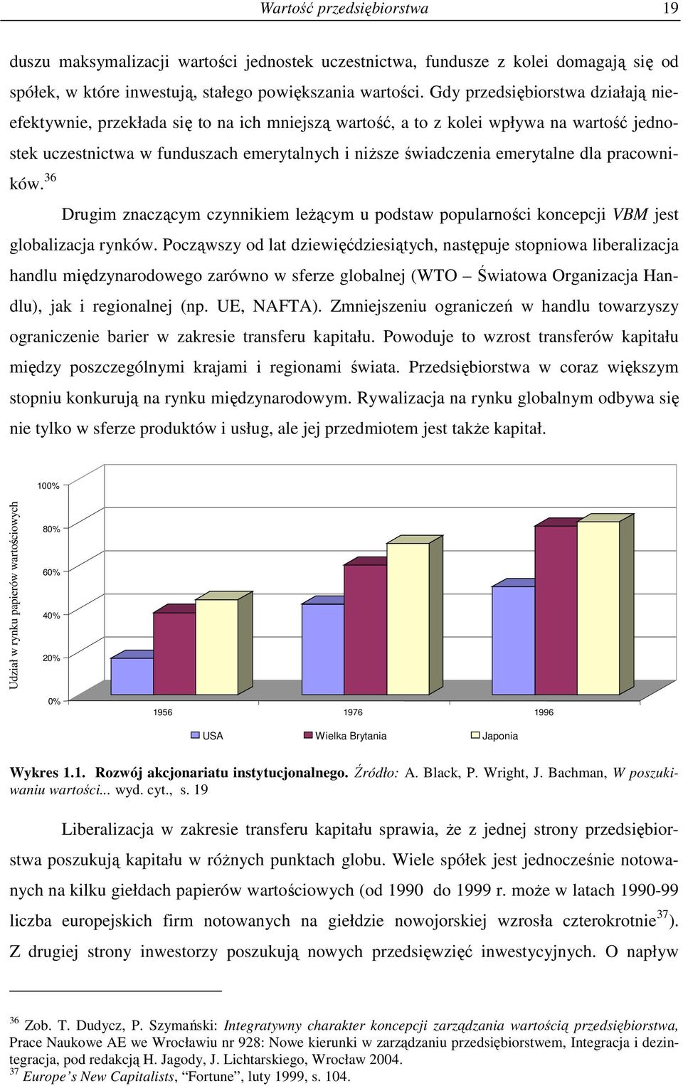 dla pracowników. 36 Drugim znaczącym czynnikiem leŝącym u podstaw popularności koncepcji VBM jest Wartość przedsiębiorstwa 19 globalizacja rynków.