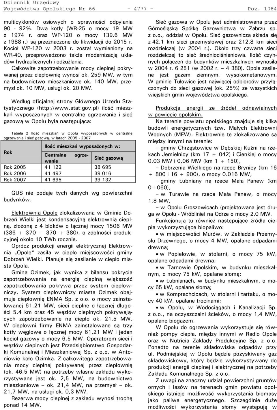 Całkowite zapotrzebowanie mocy cieplnej pokrywanej przez ciepłownię wynosi ok. 259 MW, w tym na budownictwo mieszkaniowe ok. 140 MW, przemysł ok. 10 MW, usługi ok. 20 MW.