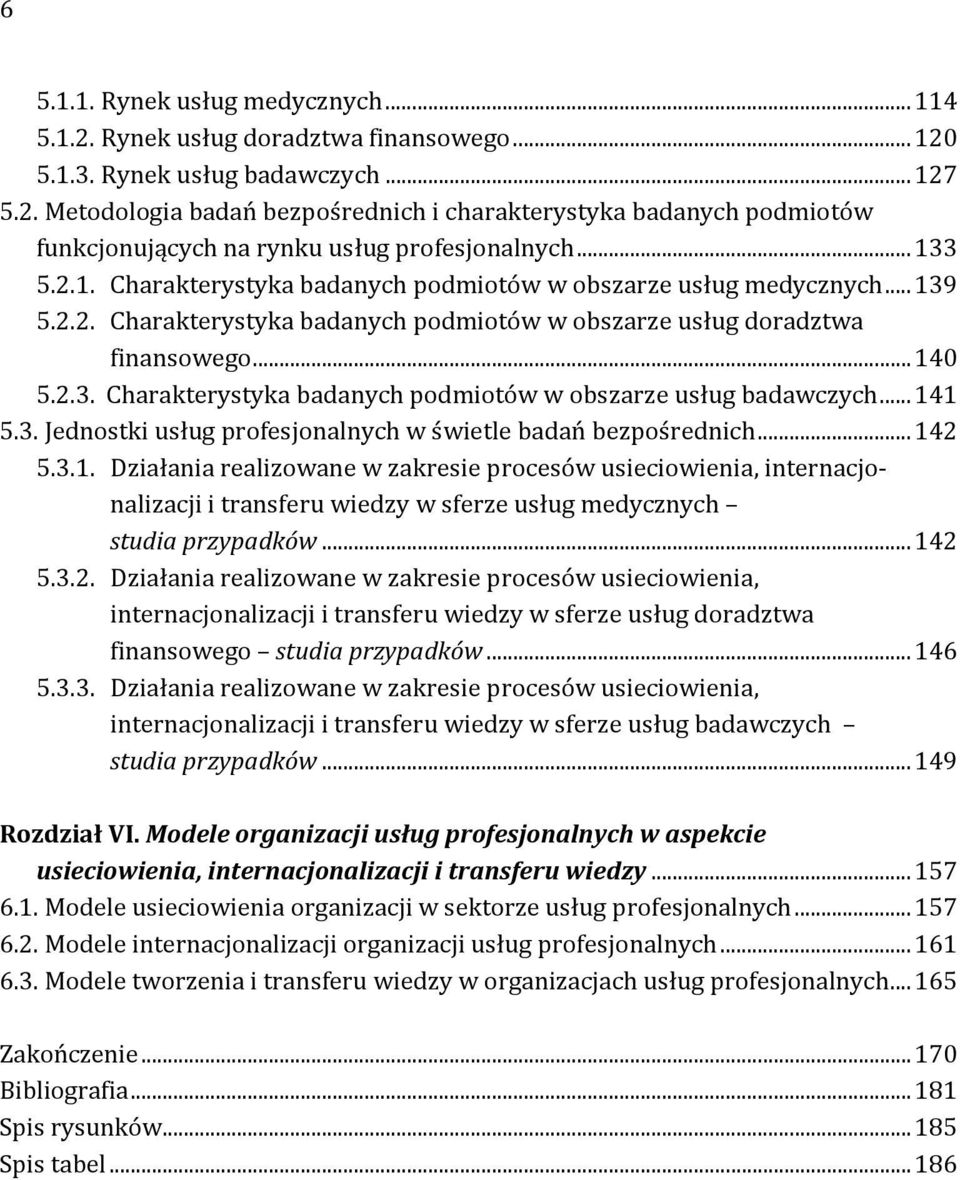 .. 141 5.3. Jednostki usług profesjonalnych w świetle badań bezpośrednich... 142 5.3.1. Działania realizowane w zakresie procesów usieciowienia, internacjonalizacji i transferu wiedzy w sferze usług medycznych studia przypadków.